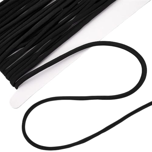FINGERINSPIRE 9 m Mit Satin Überzogene Polsterschnur Schwarz 5mm Geflochtene Dekorative Seilschnur Satin Seidenfaden Satin Polyesterschnur Zur Schmuckherstellung Armbänder Halsketten Perlenfaden von FINGERINSPIRE