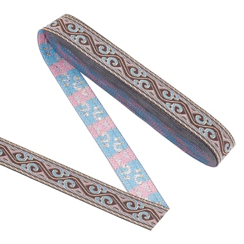 FINGERINSPIRE 9 m Vintage Stickband 20 mm Breit Kokosnussbraun Stickerei Polyesterband Wellenmuster Jacquardband Flaches Band Im Ethno Stil Kleidungsdekoration von FINGERINSPIRE