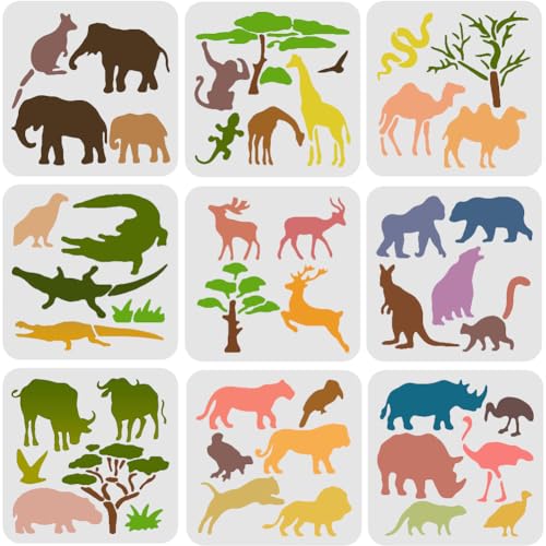 FINGERINSPIRE 9-teilige Schablonen für Tiere 20x20cm Affe Bär Vogel Malschablonen Schlange Elefant Hirsch Krokodil Nashorn Löwe Muster wiederverwendbare Schablonen zum Malen auf Holz Boden Fliesen FINGERINSPIRE 9-teilige Schablonen für Tiere 20x20cm Affe Bär Vogel Malschablonen Schlange Elefant Hirsch Krokodil Nashorn Löwe Muster wiederverwendbare Schablonen zum Malen auf Holz Boden Fliesen von FINGERINSPIRE