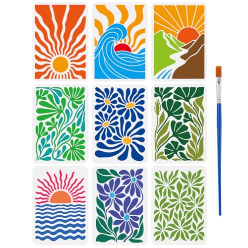 FINGERINSPIRE 9 x abstrakte Naturschablonen mit Pinsel, 29,7 x 21,1 cm, geometrische Schablonen zum Malen, Naturthema, wiederverwendbare abstrakte Schichtschablone zum Malen auf Holz, Stoff, Papier FINGERINSPIRE 9 x abstrakte Naturschablonen mit Pinsel, 29,7 x 21,1 cm, geometrische Schablonen zum Malen, Naturthema, wiederverwendbare abstrakte Schichtschablone zum Malen auf Holz, Stoff, Papier von FINGERINSPIRE