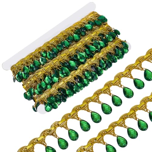 FINGERINSPIRE 9.1 m 39mm Breite Fransenspitze Mit Hängenden Perlen Polyester Nähfransen Quastenbesatz Goldener Besatz Mit Grünem Anhänger Zum Nähen von Kaften Hochzeits Und Party Dekoration FINGERINSPIRE 9.1 m 39mm Breite Fransenspitze Mit Hängenden Perlen Polyester Nähfransen Quastenbesatz Goldener Besatz Mit Grünem Anhänger Zum Nähen von Kaften Hochzeits Und Party Dekoration von FINGERINSPIRE