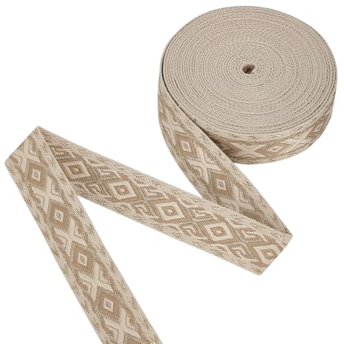 FINGERINSPIRE 9.1 m Polyester Gurtband 38mm Breit Weizenfarben Ethnischer Stil Doppelseitige Rauten Polyester Band Nähverzierung Zum Nähen von Kleidung Dekoration Kleidungszubehör von FINGERINSPIRE
