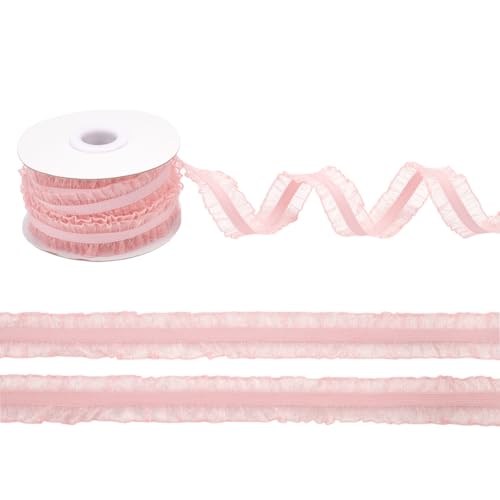 FINGERINSPIRE 9.1m 20mm Doppel Rüschen Spitzenbesatz Rosa Rüschen Stretch Elastik Kantenbesatz Plissee Stoff Spitzenband Für DIY Kleider, Kopfbedeckungen, Dekoration Und Geschenkverpackung von FINGERINSPIRE