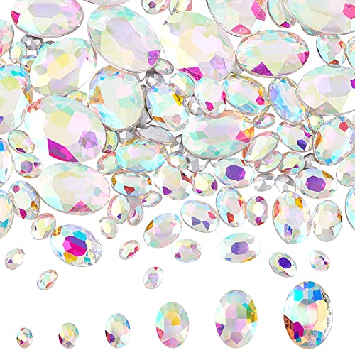 FINGERINSPIRE 94 Stück Glas Strasssteine Mit Spitzer Rückseite, 6 Größen Edelsteine, AB-Farbe Ovale Juwelen Mit Versilberten Kristallen Auf Der Rückseite, Schillernder Ausgefallener Stein FINGERINSPIRE 94 Stück Glas Strasssteine Mit Spitzer Rückseite, 6 Größen Edelsteine, AB-Farbe Ovale Juwelen Mit Versilberten Kristallen Auf Der Rückseite, Schillernder Ausgefallener Stein von FINGERINSPIRE