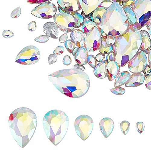 FINGERINSPIRE 94 Stück Glas Strasssteine Mit Spitzer Rückseite, 6 Größen Edelsteine, Klare AB Farbe, Tropfenförmige SchmuckStück, Verzierungen Mit Versilberten Kristallsteinen Auf Der Rückseite von FINGERINSPIRE
