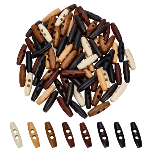 FINGERINSPIRE 96 Stück Ovaler Holz Knebelknopf 40mm 2 Löcher Holz Knebelknopf Aus Horn 8 Farben Nähhörner Knebelknöpfe Holzknöpfe Für Pullover Mäntel Jacken Kleidung Nähen DIY Kunst Handwerksprojekte von FINGERINSPIRE