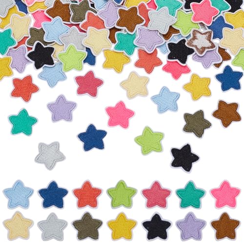 FINGERINSPIRE 98 Stück Fünfzackige Stern Stickerei Aufnäher 22x23mm 14 Farben Pentagramm Zum Aufbügeln Auf Stoff Applikation 5 Zackiger Stern Nähflicken Kleidungsreparatur Dekor Aufnäher Für Hut von FINGERINSPIRE