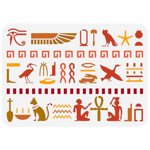 FINGERINSPIRE Ägyptische Hieroglyphen Malschablone 21x29.7 cm Wiederverwendbares Auge des Horus Musters Zeichenvorlage Hieroglyphen Randschablone Zum Malen Auf Holz Wand Stoff Möbeln von FINGERINSPIRE