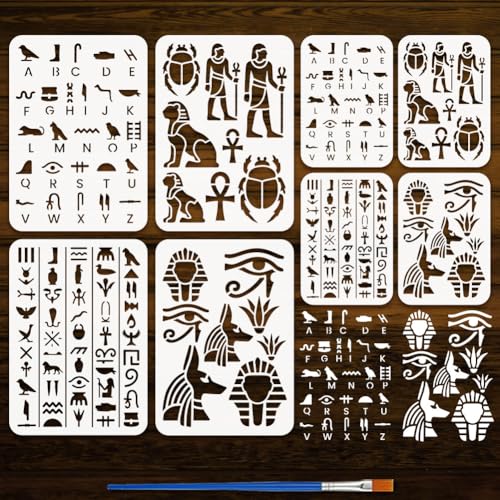 FINGERINSPIRE Ägyptische Malschablonen 21,6 x 20,5 cm, Vogel, Pharao, Ankh, Kunststoff, ägyptische Hieroglyphen, Schablonen mit Pinsel für T-Shirt, Holz, Stoff, DIY-Kunst, 8 Stück FINGERINSPIRE Ägyptische Malschablonen 21,6 x 20,5 cm, Vogel, Pharao, Ankh, Kunststoff, ägyptische Hieroglyphen, Schablonen mit Pinsel für T-Shirt, Holz, Stoff, DIY-Kunst, 8 Stück von FINGERINSPIRE