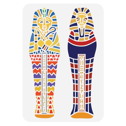 FINGERINSPIRE Ägyptische Pharao Statue Schablone 21x29.7 cm Ägyptischer König Pharao Malvorlage Ägyptisches Symbol Sarg Hieroglyphen Schablone Zum Malen Auf Holz Wandmöbeln von FINGERINSPIRE