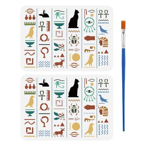 FINGERINSPIRE Ägyptische Schablonen für Malerei, Ägypten, Ägyptische Hieroglyphen, Vogel-Zepter-Muster, Kunststoff, ägyptische Vorlage mit Pinsel für T-Shirt, Holz, Stoff, DIY-Kunst, 2 Stück FINGERINSPIRE Ägyptische Schablonen für Malerei, Ägypten, Ägyptische Hieroglyphen, Vogel-Zepter-Muster, Kunststoff, ägyptische Vorlage mit Pinsel für T-Shirt, Holz, Stoff, DIY-Kunst, 2 Stück von FINGERINSPIRE