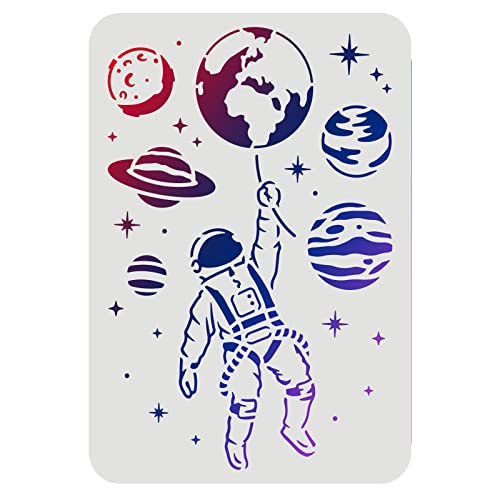 FINGERINSPIRE Astronauten-Schablonen 29,7x21cm Weltraum Thema Zeichnung Malschablonen Planet Erde Sternenmuster Wandschablonen Schablonen zum Malen auf Holz, Boden, Wand und Fliesen von FINGERINSPIRE