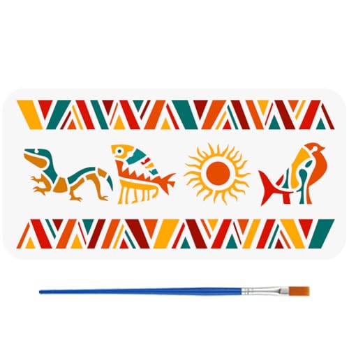 FINGERINSPIRE Azteken-Bordür-Schablone mit Pinsel, 15 x 30 cm, rechteckig, Azteken-Tierschablone, wiederverwendbar, Fisch-, Sonne-, Vogel-Schablone, Kunststoff, Tribal-Themen-Vorlage für Zuhause, Wand FINGERINSPIRE Azteken-Bordür-Schablone mit Pinsel, 15 x 30 cm, rechteckig, Azteken-Tierschablone, wiederverwendbar, Fisch-, Sonne-, Vogel-Schablone, Kunststoff, Tribal-Themen-Vorlage für Zuhause, Wand von FINGERINSPIRE