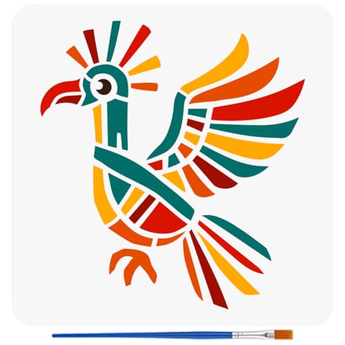 FINGERINSPIRE Azteken-Vogel-Schablone zum Malen mit Pinsel, 30 x 30 cm, wiederverwendbare Schablone mit fliegendem Vogel, ausgehöhlte Aztekenmuster, Kunststoff, PET, Stammes-Themen-Vorlage für Wand FINGERINSPIRE Azteken-Vogel-Schablone zum Malen mit Pinsel, 30 x 30 cm, wiederverwendbare Schablone mit fliegendem Vogel, ausgehöhlte Aztekenmuster, Kunststoff, PET, Stammes-Themen-Vorlage für Wand von FINGERINSPIRE