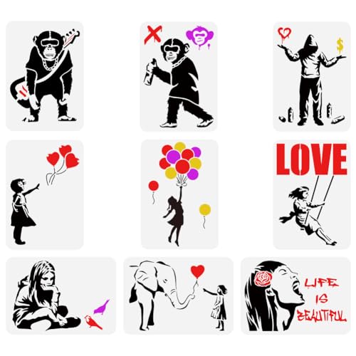 FINGERINSPIRE Banksy Malschablonen 21,1 x 29,7 cm, wiederverwendbar, Banksy-Mädchen, Jungen, Schimpansenmuster, Zeichenschablone, Life is Beautiful Dekoration, Schablone zum Malen auf Holz, Wand, FINGERINSPIRE Banksy Malschablonen 21,1 x 29,7 cm, wiederverwendbar, Banksy-Mädchen, Jungen, Schimpansenmuster, Zeichenschablone, Life is Beautiful Dekoration, Schablone zum Malen auf Holz, Wand, von FINGERINSPIRE