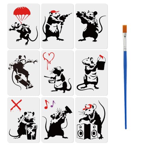 FINGERINSPIRE Banksy-Maus-Malschablonen 21,1 x 29,7 cm, wiederverwendbar, Banksy-Ratten, Straßenratten, Draffiti-Schablone, Graffiti-Themen, Maus, Mustervorlage zum Malen auf Holz, Wand, Möbel, 9 von FINGERINSPIRE