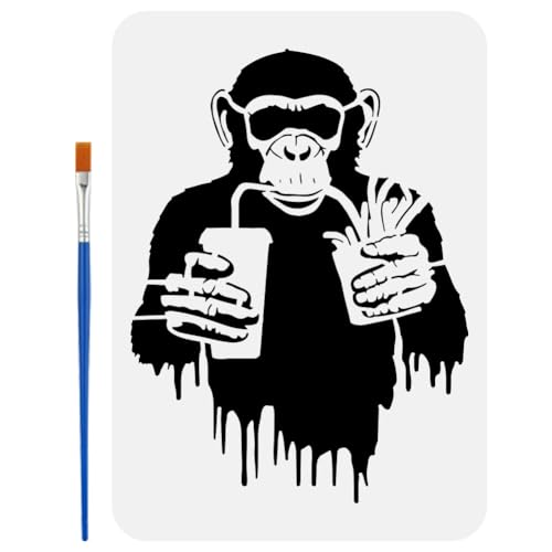 FINGERINSPIRE Banksy Schimpansen Schablone 21x29.7cm: Ausgehöhlte Banksy Graffiti Vorlage Mit Pinsel FINGERINSPIRE Banksy Schimpansen Schablone 21x29.7cm: Ausgehöhlte Banksy Graffiti Vorlage Mit Pinsel von FINGERINSPIRE