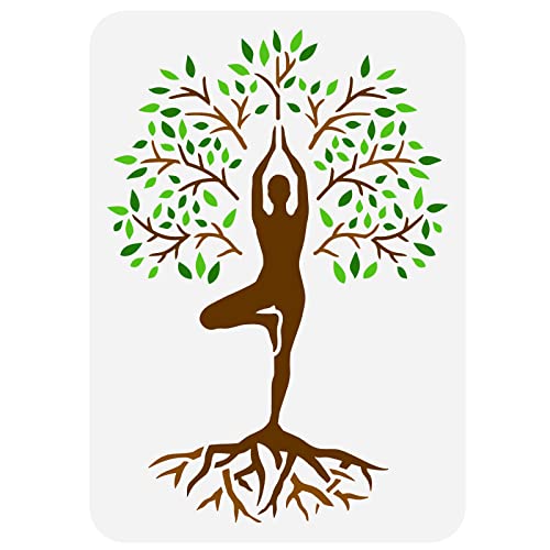 FINGERINSPIRE Baum Des Lebens Schablone 21x29.7cm Wiederverwendbare Baum Pose Schablone Yoga Pose Malvorlage Schablone Für Dekor, Frühlingspflanzen Schablone Zum Malen Auf Wandholzmöbeln von FINGERINSPIRE