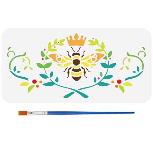 FINGERINSPIRE Bienen Schablone Mit Pinsel 30x15cm Vintage Medaillon Bienen Und Arabesken Schablone Bienen Krone Malschablone Bienen Lorbeerkranz Zeichenvorlagen Für Wandfliesen Papiermöbel von FINGERINSPIRE