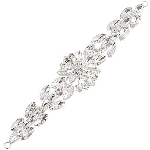 FINGERINSPIRE Blume Blatt Glas Strass Zierleiste (Platin, 18.2cm) Glänzende Pferdeaugen Kristallkette mit Loch Schmuck Strass Kette für Halsband, Halskette, Taschen, Kleid von FINGERINSPIRE