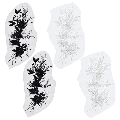 FINGERINSPIRE Blumen-Stickerei-Applikation, 50 x 20 cm, Schwarz und Weiß, bestickt, Hochzeitsdekoration, Nähflicken für Damen, Kleidung, Brautkleid, handgefertigt, Ornament, DIY, 4 Stück FINGERINSPIRE Blumen-Stickerei-Applikation, 50 x 20 cm, Schwarz und Weiß, bestickt, Hochzeitsdekoration, Nähflicken für Damen, Kleidung, Brautkleid, handgefertigt, Ornament, DIY, 4 Stück von FINGERINSPIRE