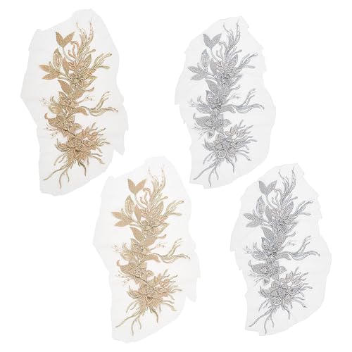 FINGERINSPIRE Blumen-Stickerei-Applikation, 50 x 20 cm, goldfarben und silberfarben, bestickt, Hochzeitsdekoration, Nähflicken für Damen, Kleidung, Brautkleid, handgefertigt, Ornament, DIY, 4 Stück FINGERINSPIRE Blumen-Stickerei-Applikation, 50 x 20 cm, goldfarben und silberfarben, bestickt, Hochzeitsdekoration, Nähflicken für Damen, Kleidung, Brautkleid, handgefertigt, Ornament, DIY, 4 Stück von FINGERINSPIRE