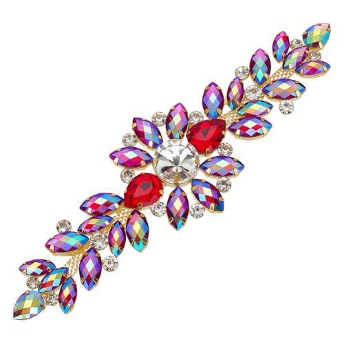 FINGERINSPIRE Blumen-Strass-Applikation mit Metallkette, 5,3 x 17,8 cm, goldene Kralle, Strass-Applikationen, Hochzeit, Blumen-Kristallbesatz, fuchsiafarbener Kristall, Nähaufnäher für Brautkleid von FINGERINSPIRE