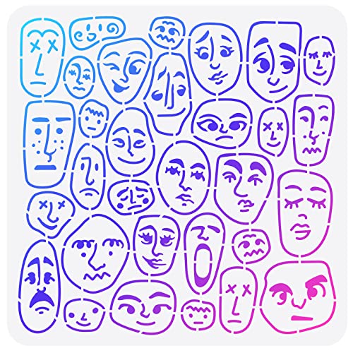 FINGERINSPIRE Boho Cartoon Porträt Schablone Zum Malen 30x30 cm Abstraktes Menschliches Gesicht Porträt Zeichnungsvorlage Gesichtsausdruck Muster Malschablonen Für Heimdekoration DIY Handwerk von FINGERINSPIRE