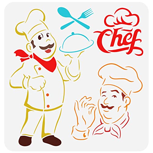 FINGERINSPIRE Chef Schablone 30 x 30 cm Koch Bäcker Koch Schablone, Aushöhlen Kochmütze Malschablone, Kochmann Kunststoff PET Gabel Löffel Zeichenschablone für Küche, Wandfliesen, Dekoration FINGERINSPIRE Chef Schablone 30 x 30 cm Koch Bäcker Koch Schablone, Aushöhlen Kochmütze Malschablone, Kochmann Kunststoff PET Gabel Löffel Zeichenschablone für Küche, Wandfliesen, Dekoration von FINGERINSPIRE
