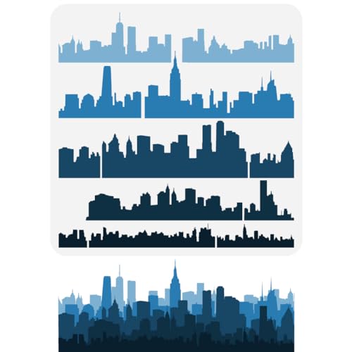 FINGERINSPIRE City Skyline Schablone 30x30 cm Geschichtete Stadt Silhouette Schablone Kunststoff Stadtgebäude Scape Muster Schablonenvorlage Wiederverwendbare Schablonen Zum Malen von Wand Dekoration von FINGERINSPIRE