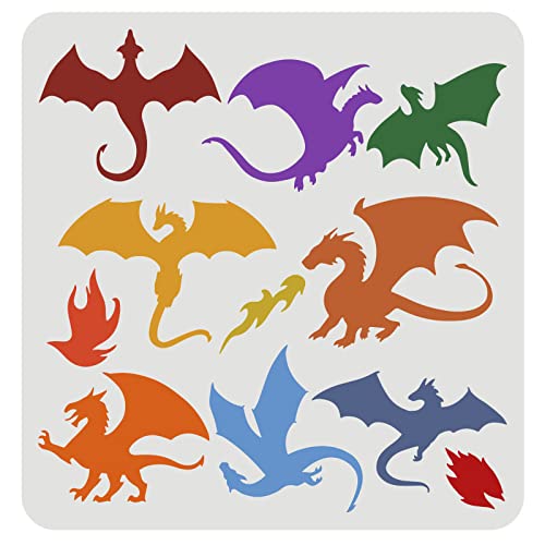 FINGERINSPIRE Drachen Schablone 30x30cm Drachen Zeichnungs Malschablonen Fliegende Drachen Schablonen Drachen mit Flügeln Schablone zum Malen auf Holz, Boden, Wand, Heimwerkerdekoration von FINGERINSPIRE