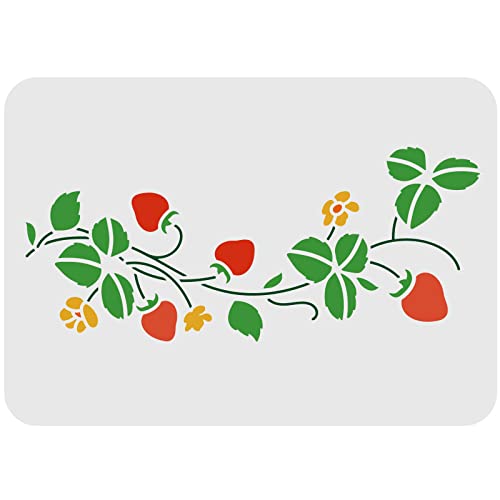 FINGERINSPIRE Erdbeere Randschablone 29,7x21cm Wiederverwendbare Erdbeer Ranken Zeichnung Schablone für Wand Möbel Holz Frühling Home Decor von FINGERINSPIRE