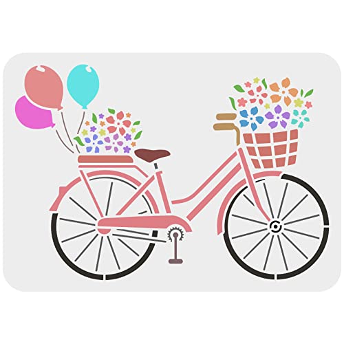 FINGERINSPIRE Fahrrad Schablone Schablone 29.7x21cm Blumen Stencil Schablonen Kunststoff Fahrrad Ballon Blumen Muster Malerei Schablone Wiederverwendbare für Malerei auf Holz, Boden, Wand von FINGERINSPIRE