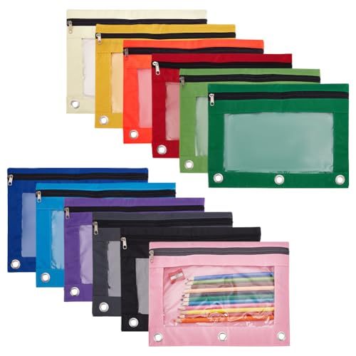FINGERINSPIRE Federmäppchen mit 3 Ringen, 190 x 255 mm, 12 Farben, Reißverschluss, Stoffbeutel, Stoffbeutel mit transparentem Fenster, für Schule, Klassenzimmer, Büro, Zuhause, 12 Stück FINGERINSPIRE Federmäppchen mit 3 Ringen, 190 x 255 mm, 12 Farben, Reißverschluss, Stoffbeutel, Stoffbeutel mit transparentem Fenster, für Schule, Klassenzimmer, Büro, Zuhause, 12 Stück von FINGERINSPIRE