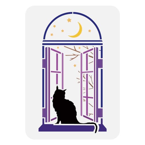 FINGERINSPIRE Fensterkatzen Malschablone 21x29.7 cm Kunststoff Katzenmuster Schablone Mondsterne Schablone AST Schablone Wiederverwendbare Tierthema Vorlage Zum Malen Auf Holz Wand Leinwand Stoff FINGERINSPIRE Fensterkatzen Malschablone 21x29.7 cm Kunststoff Katzenmuster Schablone Mondsterne Schablone AST Schablone Wiederverwendbare Tierthema Vorlage Zum Malen Auf Holz Wand Leinwand Stoff von FINGERINSPIRE