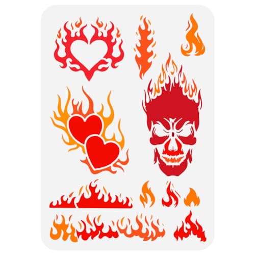 FINGERINSPIRE Flammen Malschablone 21x29.7 cm Große Feuermuster Schablone Zum Malen Wiederverwendbar Herzmuster Zeichenvorlage Kunststoff Schädel Schablone Graffiti Themen Vorlage Für Kunsthandwerk FINGERINSPIRE Flammen Malschablone 21x29.7 cm Große Feuermuster Schablone Zum Malen Wiederverwendbar Herzmuster Zeichenvorlage Kunststoff Schädel Schablone Graffiti Themen Vorlage Für Kunsthandwerk von FINGERINSPIRE