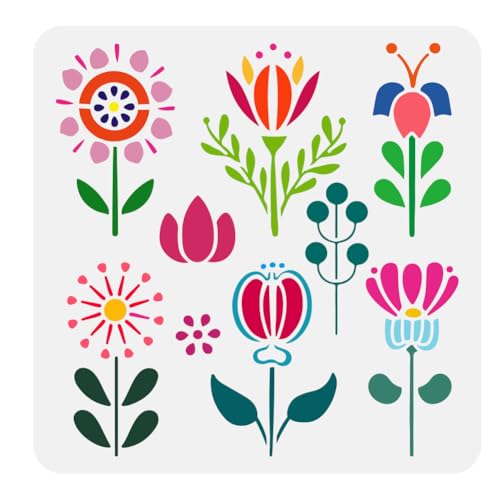 FINGERINSPIRE Folk Art Blumen Malschablone 30 x 30 cm, wiederverwendbare Blumenmuster-Vorlage für Holz, Papier und Möbel – abstraktes Volksdesign von FINGERINSPIRE