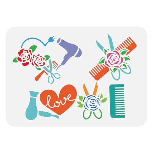 FINGERINSPIRE Friseursalon-Malschablone, 21,1 x 29,7 cm, Blumenschere, Schablone, Kamm, Schablone, Haartrockner, Schablone, Friseurwerkzeug, Mustervorlage, Haarschnitt, Bastelschablone zum Malen an FINGERINSPIRE Friseursalon-Malschablone, 21,1 x 29,7 cm, Blumenschere, Schablone, Kamm, Schablone, Haartrockner, Schablone, Friseurwerkzeug, Mustervorlage, Haarschnitt, Bastelschablone zum Malen an von FINGERINSPIRE