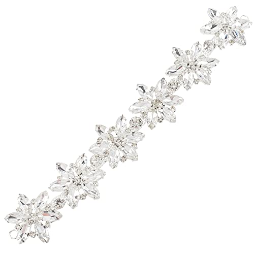 FINGERINSPIRE Glänzende Blume Glas Strass Kragen Zierleiste (Platin, 21.2x3.6cm) Kristallkette mit Loch, dekorative Strass Applique Blumenkette für DIY Schuhe, Gürtel, Tasche, Hut, Haarband von FINGERINSPIRE