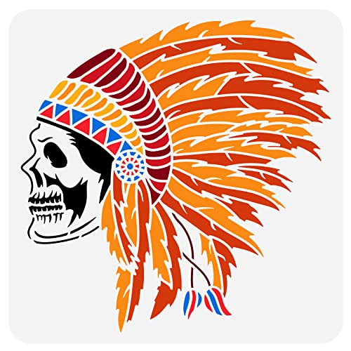 FINGERINSPIRE Indian Chief Skull Malschablone 30 x 30 cm, wiederverwendbare Indianerhäuptlings-Airbrush-Schablone für Dekoration, Indianerhäuptlingsvorlage zum Malen an Wänden, Holzmöbeln FINGERINSPIRE Indian Chief Skull Malschablone 30 x 30 cm, wiederverwendbare Indianerhäuptlings-Airbrush-Schablone für Dekoration, Indianerhäuptlingsvorlage zum Malen an Wänden, Holzmöbeln von FINGERINSPIRE