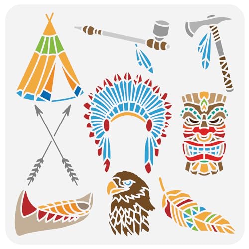 FINGERINSPIRE Indianische Stämme Malschablone 30x30cm Stammesmotive Zeichnungsvorlage Dekorative Häuptling Kopfschmuck Schablone Indianische Stammeskunst Schablone für Malerei auf Holz Wand FINGERINSPIRE Indianische Stämme Malschablone 30x30cm Stammesmotive Zeichnungsvorlage Dekorative Häuptling Kopfschmuck Schablone Indianische Stammeskunst Schablone für Malerei auf Holz Wand von FINGERINSPIRE