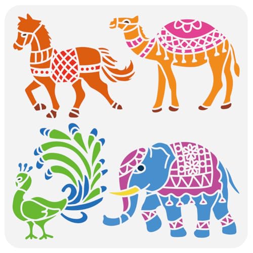 FINGERINSPIRE Indien Tiere Malschablone 30x30 cm Wiederverwendbar Pferd Kamel Pfau Elefant Zeichenvorlage Indien Thema Dekor Schablone Zum Malen Auf Holz Wand Papier Möbeln FINGERINSPIRE Indien Tiere Malschablone 30x30 cm Wiederverwendbar Pferd Kamel Pfau Elefant Zeichenvorlage Indien Thema Dekor Schablone Zum Malen Auf Holz Wand Papier Möbeln von FINGERINSPIRE