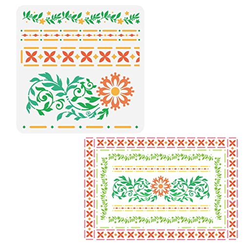 FINGERINSPIRE Indische Inlay Schablone 30x30cm Gänseblümchen Zweig Schablonen Kunststoff Blumen Spitzen Schablonen Zum Malen von Schablonen Große Wiederverwendbare Schablonen Für Heimwerker Wandmöbel von FINGERINSPIRE
