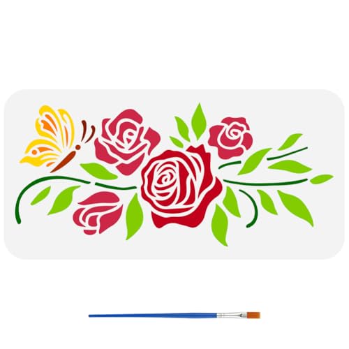 FINGERINSPIRE June Rosenblumen Schablone Mit 1 Stück Kunststoff Pinsel 30x15cm Schmetterlings Rosen Schablone Blumenblatt Rand Schablone Zum Bemalen Auf Holz Wänden Stoffen Möbeln DIY Heimdekoration FINGERINSPIRE June Rosenblumen Schablone Mit 1 Stück Kunststoff Pinsel 30x15cm Schmetterlings Rosen Schablone Blumenblatt Rand Schablone Zum Bemalen Auf Holz Wänden Stoffen Möbeln DIY Heimdekoration von FINGERINSPIRE