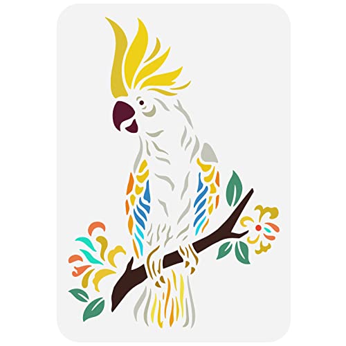 FINGERINSPIRE Kakadu Schablone 21,1 x 29,7 cm wiederverwendbare Kakadu auf Ästen Muster Zeichnung Vorlage DIY Kunst Vogel Papagei Tier Thema Schablone zum Malen an Wand, Holz, Stoff und Möbeln von FINGERINSPIRE