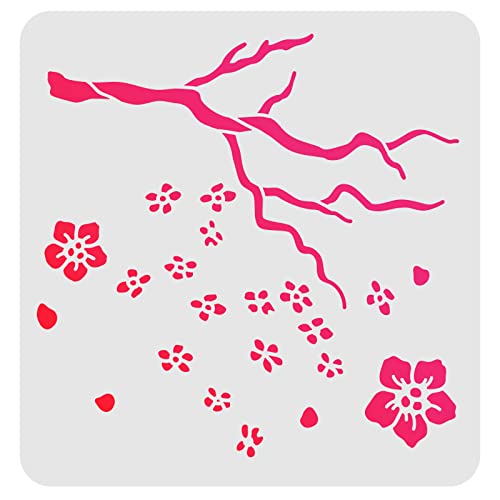 FINGERINSPIRE Kirschblüten-Baum-Schablonen, 30 x 30 cm, Kunststoff, Kirschblüte, Zeichnen, Malschablonen, quadratische Blume, wiederverwendbare Schablonen zum Malen auf Holz, Boden, Wand und Fliesen von FINGERINSPIRE