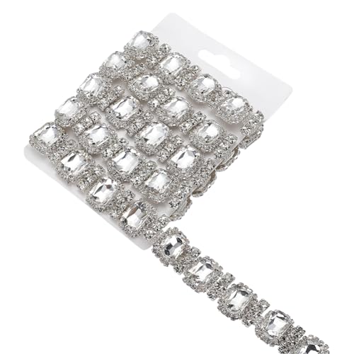 FINGERINSPIRE Klauenkette mit klaren Kristallen, 18,5 mm breit, glitzernde Strasssteine, rechteckig, große Strass-Eisen-Strass-Kette für Hochzeitskleid, Dekoration, DIY-Nähzubehör, 91 cm von FINGERINSPIRE