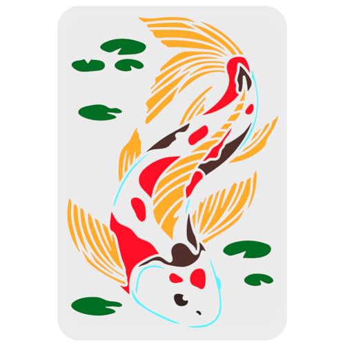 FINGERINSPIRE Koi-Schablonen 29,7x21cm Kunststoff Fisch Zeichnung Malschablonen Koi-Teich Lotusblatt Muster Wandschablonen Wiederverwendbare Schablonen zum Malen auf Holz, Boden, Wand und Fliesen von FINGERINSPIRE