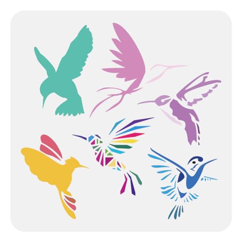 FINGERINSPIRE Kolibri Schablone Zum Malen 30x30 cm Stammes Vögel Schablone Wiederverwendbar Vogelmuster Tierthema Vorlage Zum Malen Auf Holz Boden Wand Fliesen Leinwand Stoff Möbeln von FINGERINSPIRE