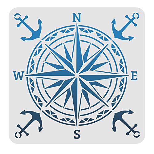 FINGERINSPIRE Kompass-Schablonen Vorlage 30 x 30 cm Kunststoff Kompass Zeichnen Malschablonen Kompass Anker Muster Wiederverwendbare Schablonen zum Malen auf Holz, Boden, Wand und Fliesen von FINGERINSPIRE